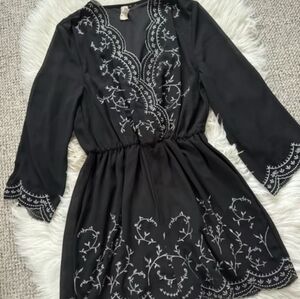 Black Dress with White Embroidery